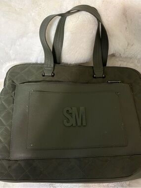SM Monogram Olive Green Quilted Tote Bag for Men